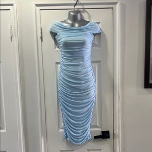 Fashion Nova Light Blue Gathered Midi Dress